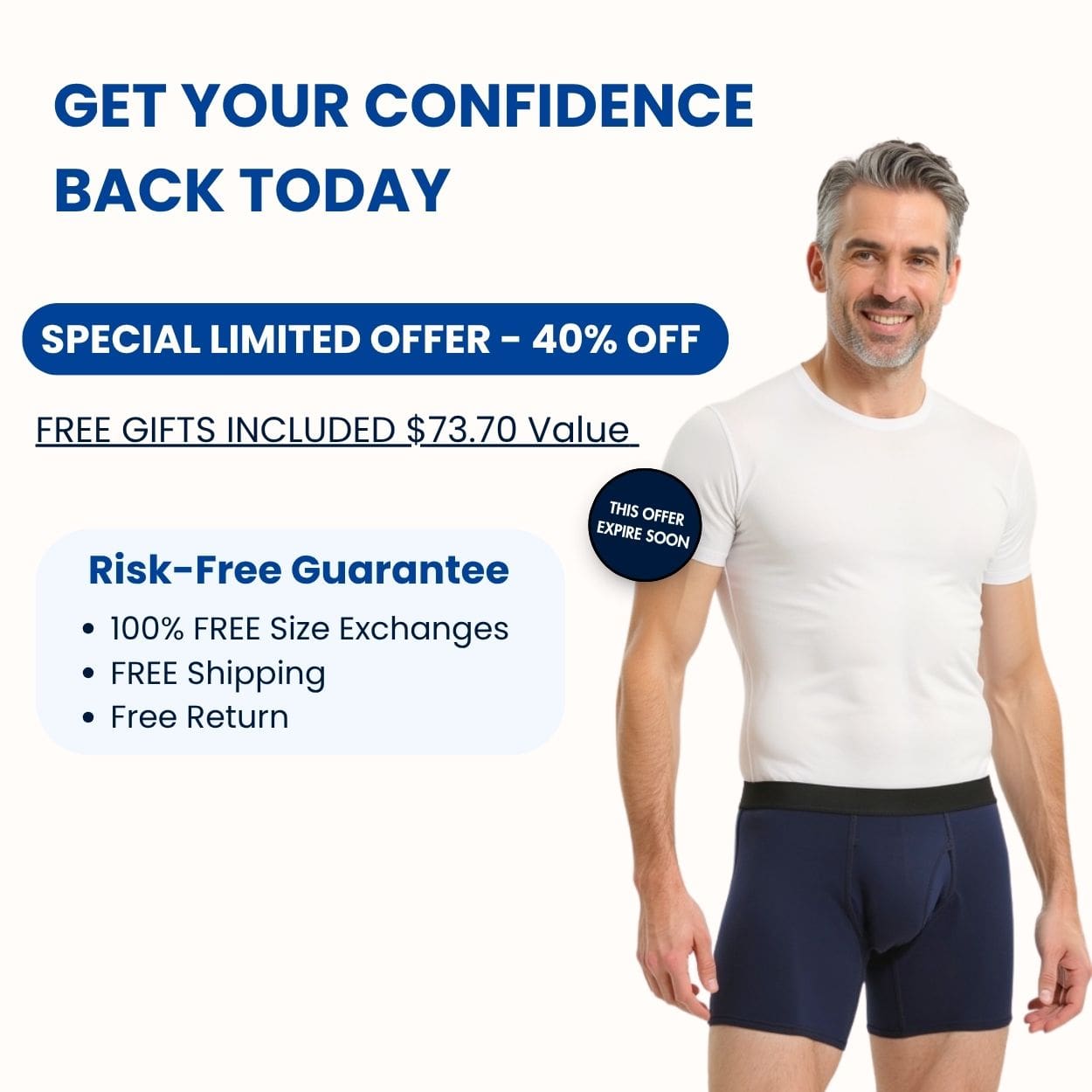 Men's Ultra-Absorbent Incontinence Boxer Briefs